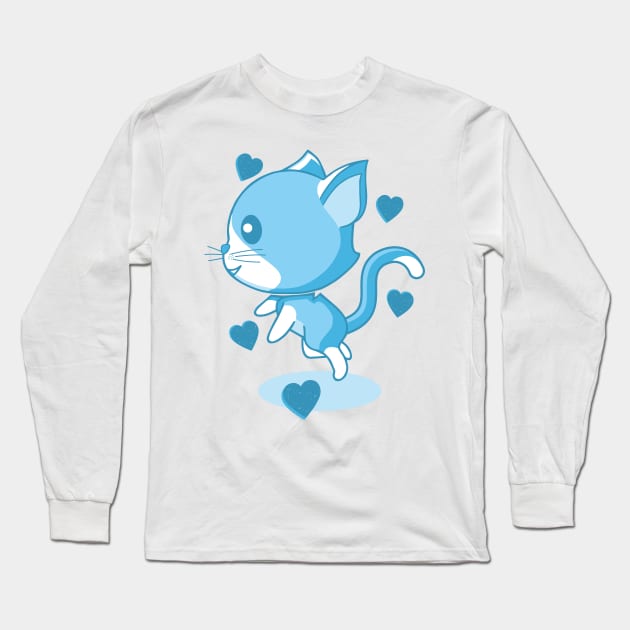 Blue kitten and hearts. Long Sleeve T-Shirt by FunawayHit